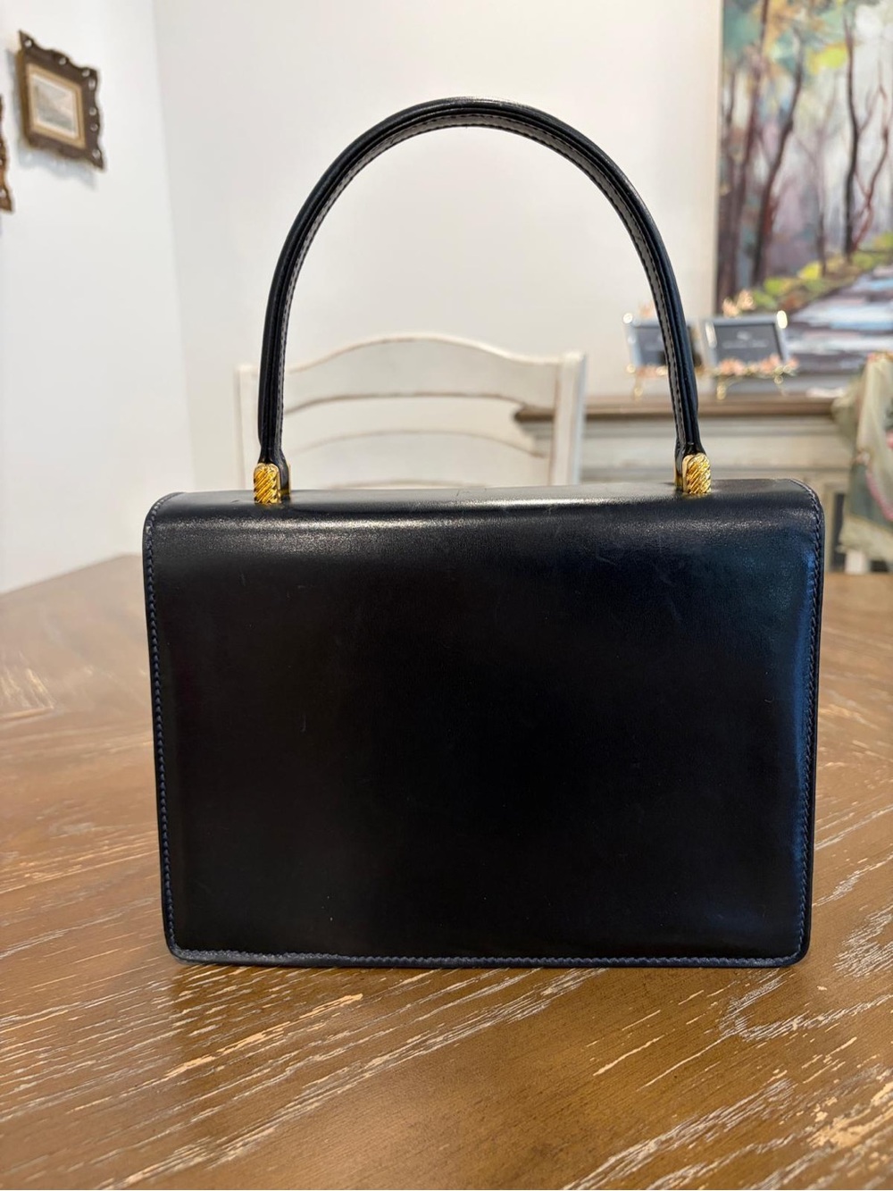 Gucci Hand Bag Navy Blue Leather Made in Italy - Picture 2 of 9